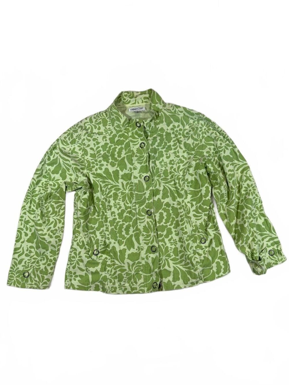 90s Fem Green Cotton Cold Water Creek Floral Button Closure Jacket Size M